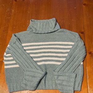 SO Blue and White Striped Turtleneck Sweater
